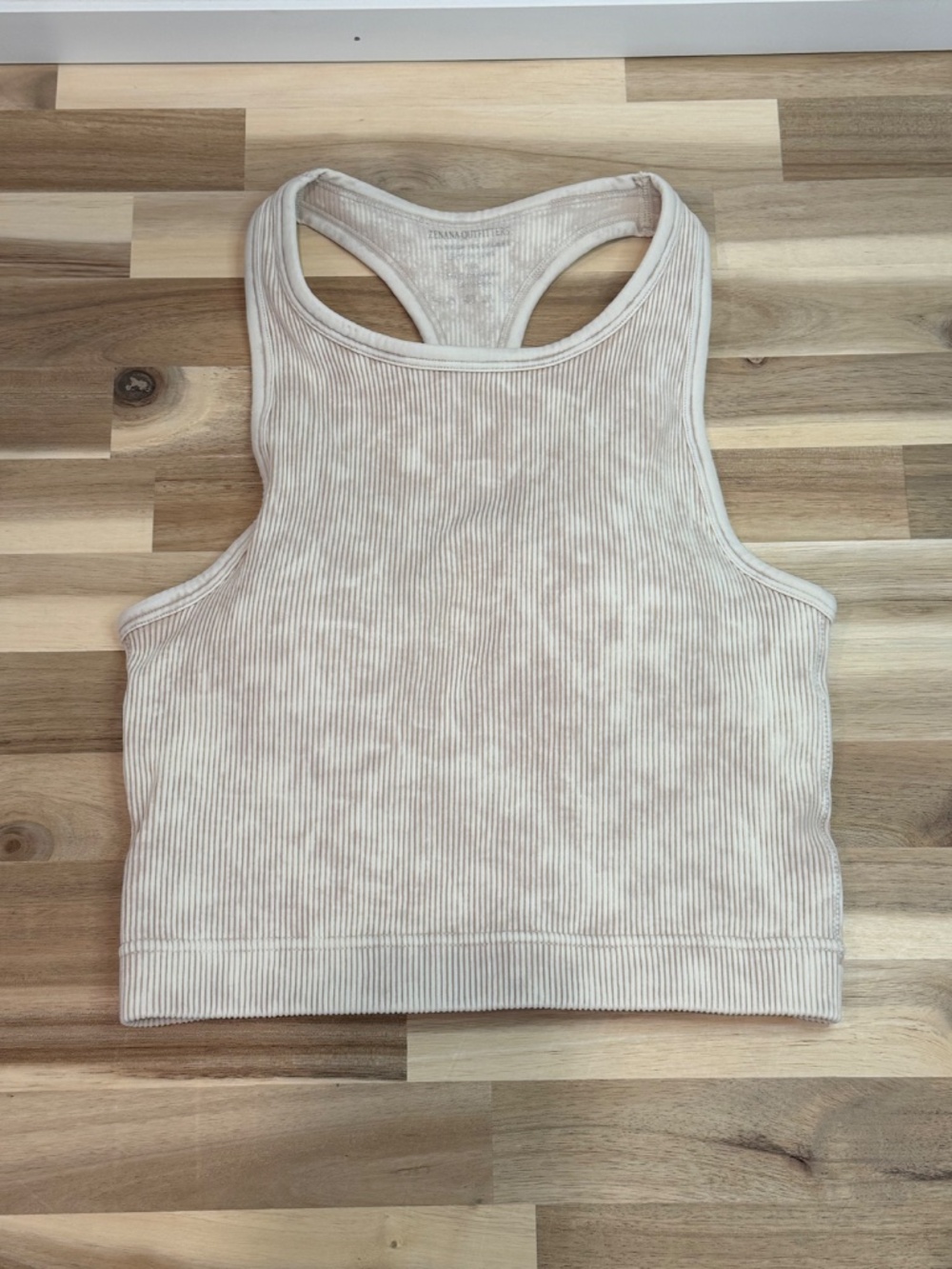 Zenana Mineral-Washed Ribbed Racerback Cropped Tank Sand Beige | Size L/XL